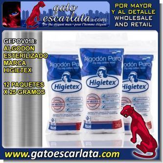Read full article STERILIZED COTTON BRAND HIGIETEX - 12 PACKS OF 25 GRAMS Read full article STERILIZED COTTON BRAND HIGIETEX - 12 PACKS OF 25 GRAMS